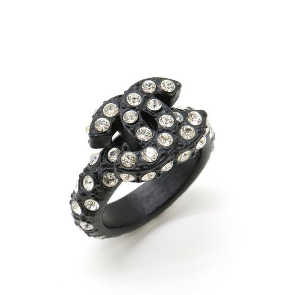 Chanel Coco Mark Rhinestone Ring Black - Picture 1 of 7